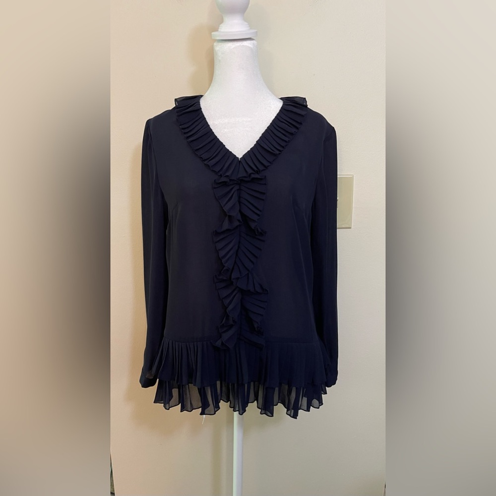 Banana Republic Women’s Long Sleeves Ruffle Top Tunic Blouse Navy Size XS